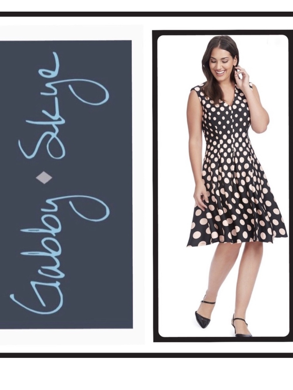 Gabby Skye Pink Polka Dot Scuba V Neck Fit & Flare Midi Dress Black Size 12